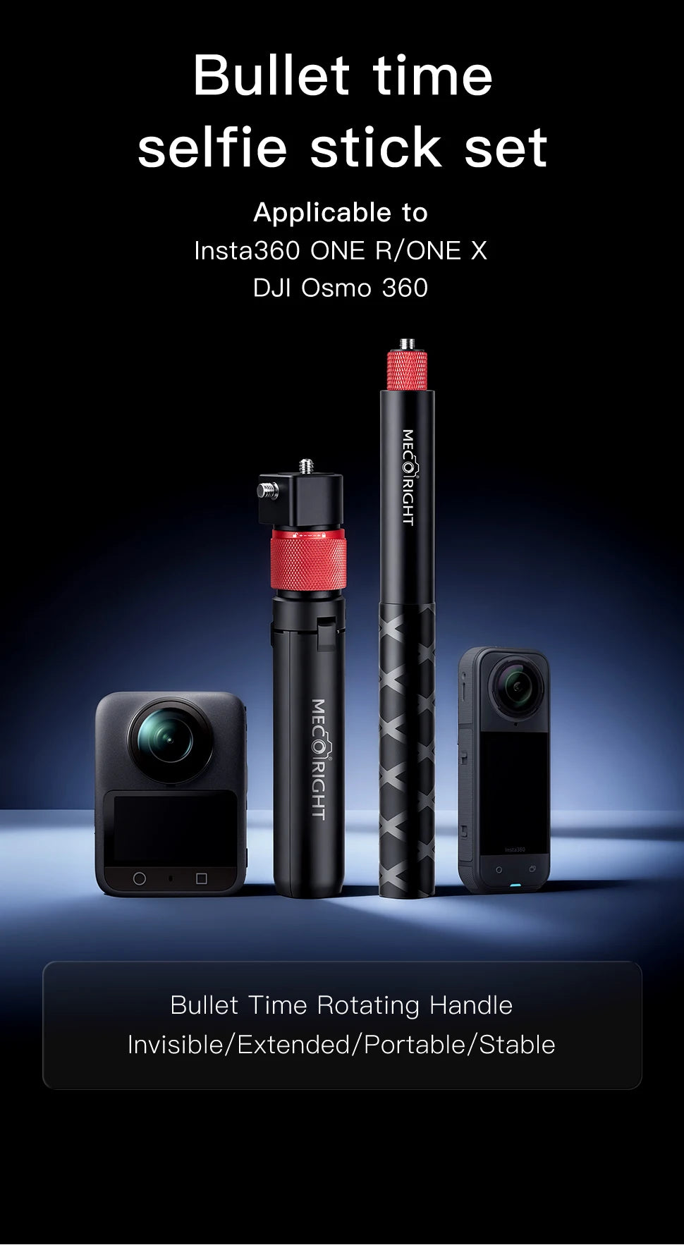Multifunction Selfie Stick Handle Tripod Bundle for Action Cameras