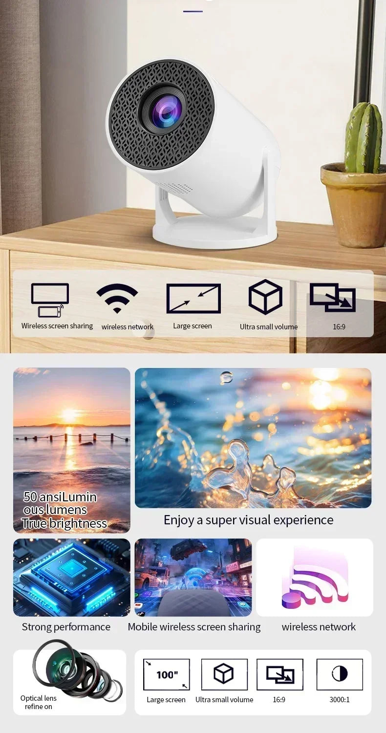 Mini Android Projector – 150 ANSI, 1080P Support, Portable Home Theater