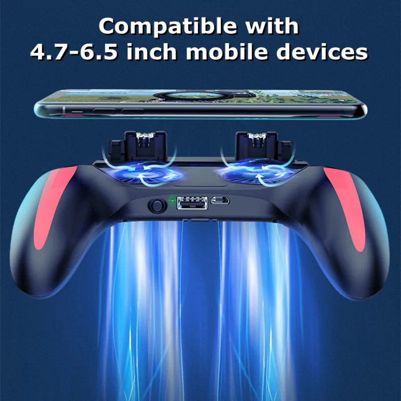 H10 Mobile Phone Gaming Handle with Radiator – 4-Finger Shooter Gamepad for PUBG & FPS