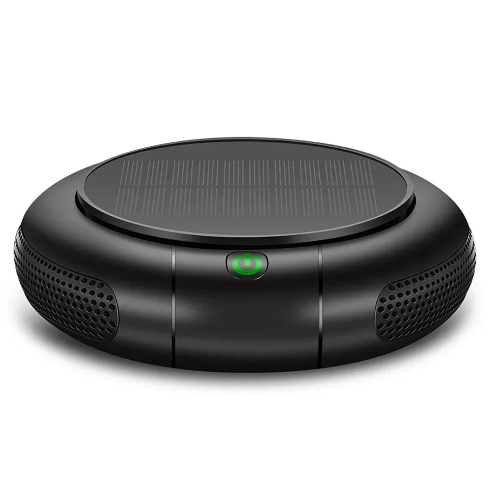 Solar USB Car Air Purifier with Ozone & Negative Ion Deodorization – Dual HEPA Purification (360° Clean Air)