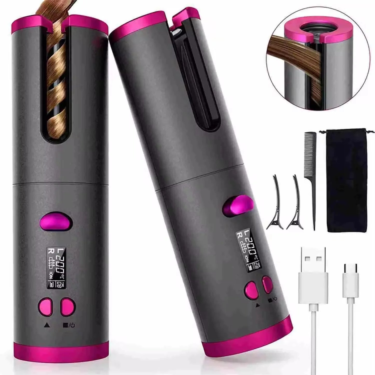 Cordless Hair Curler with Adjustable Heat – Portable Rechargeable Styling Tool