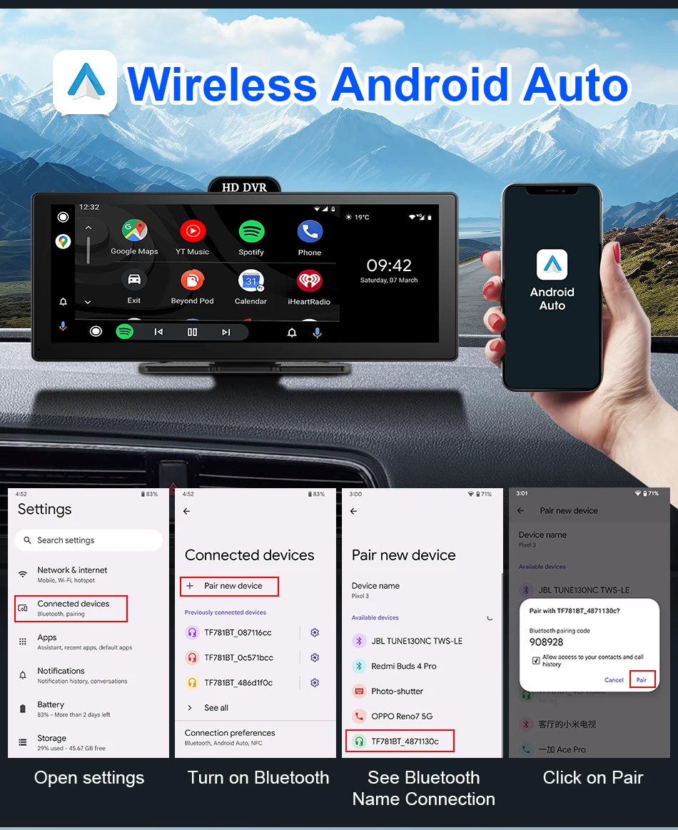 Srnubi 11.26" Portable 4K Car Dash Camera Dual Lens with IPS Touchscreen, Parking Monitor & ADAS