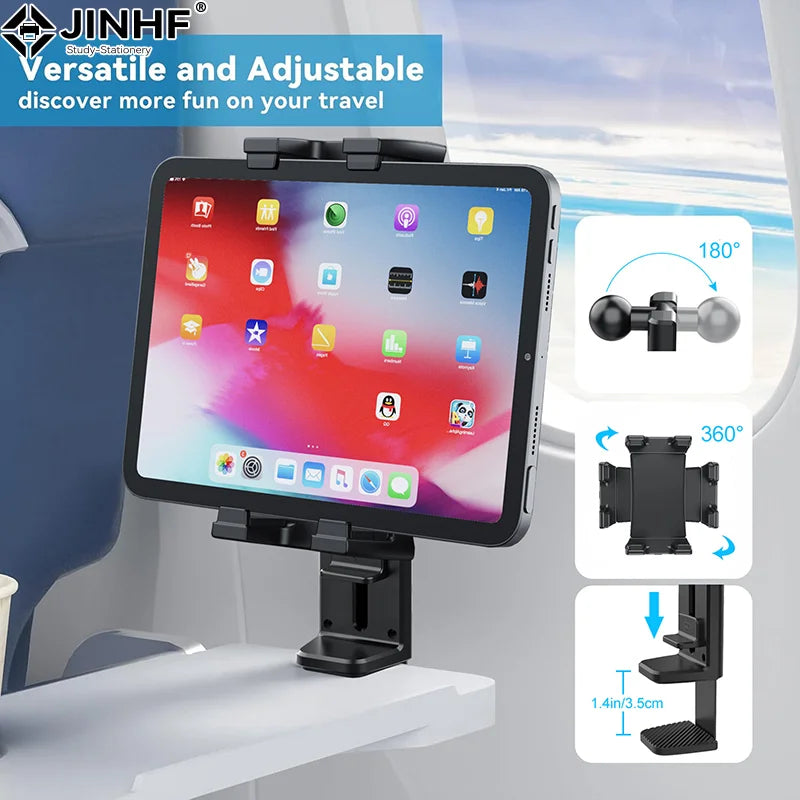 Airplane Phone Holder Clip-On – 360° Rotating Travel Phone Stand for Seat Tray & Desk