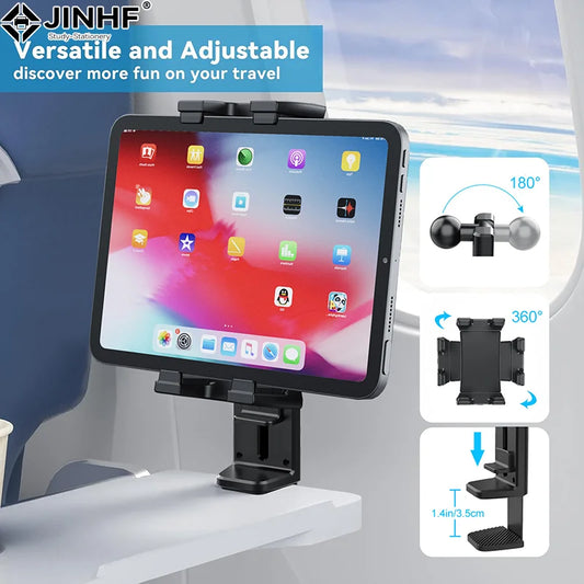 Airplane Phone Holder Clip-On – 360° Rotating Travel Phone Stand for Seat Tray & Desk