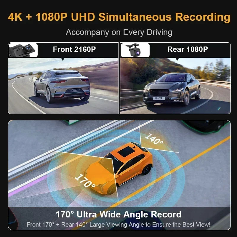 10″ 4K Rearview Mirror Dash Cam with WiFi & GPS – Front 4K + Rear 1080P Streaming DVR