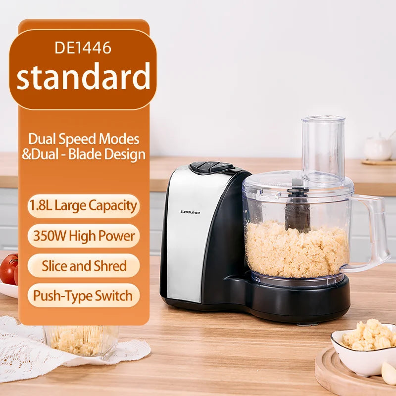 SUNATUR 1.8L Electric Food Processor 350W – Multi-Function Slicer, Shredder & Grinder