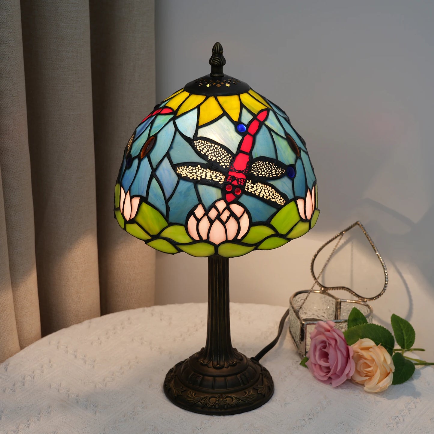 Artistic Stained Glass Desk Lamp | Resin Base Ambient Bedside Light