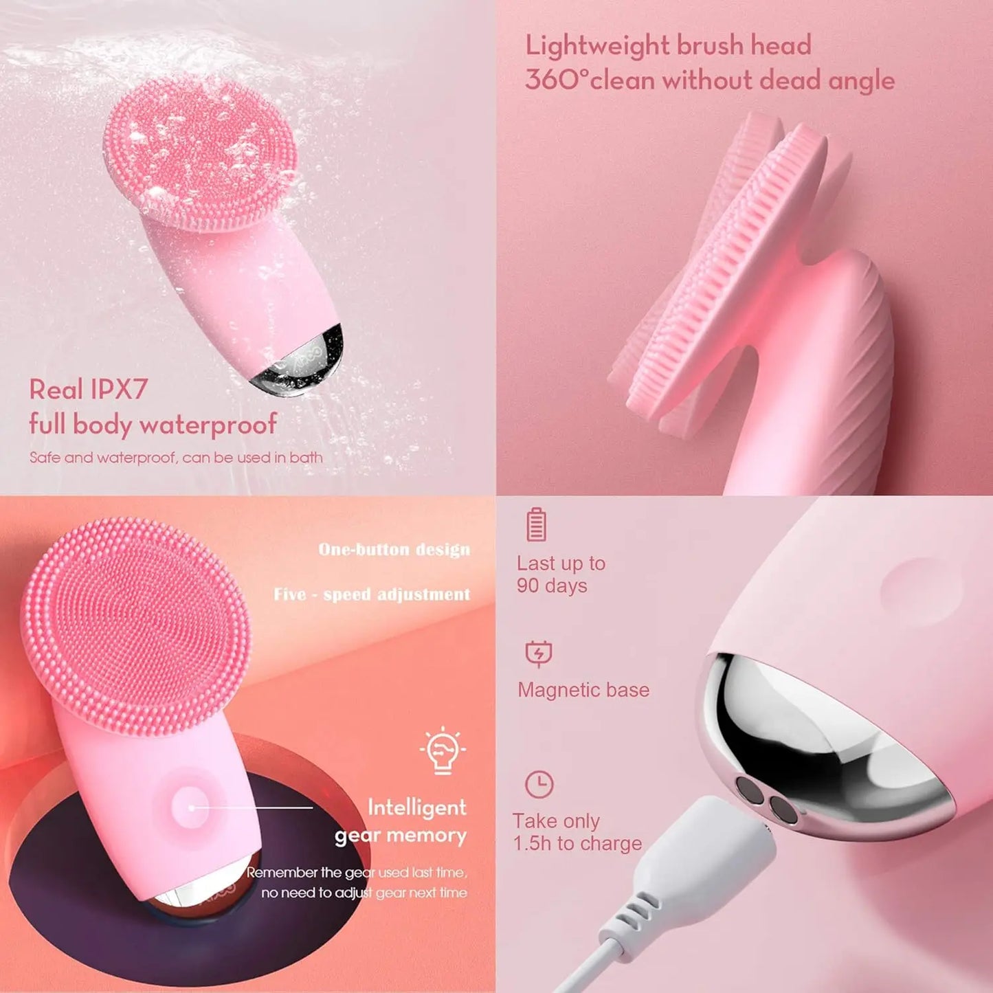 VIMYSHOW Electric Facial Cleanser – 5-Speed Silicone Face Scrubber