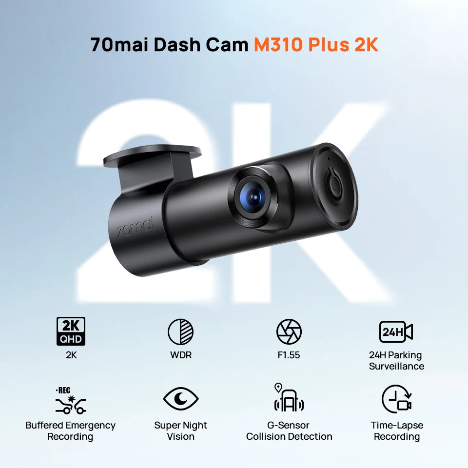 70mai M310 Plus 2K Dash Cam – 1440P WiFi Car DVR with Voice Control & 24H Parking Guard