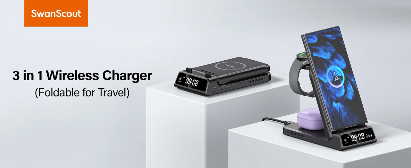 15W Wireless Charging Stand for Samsung Phone, Watch & Earbuds