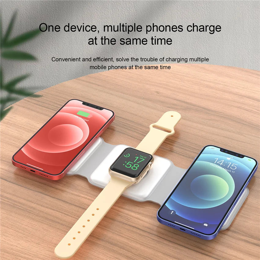 VIKEFON 3-in-1 Magnetic Wireless Charger 15W | Foldable Fast Charging Stand for iPhone, Apple Watch & AirPods
