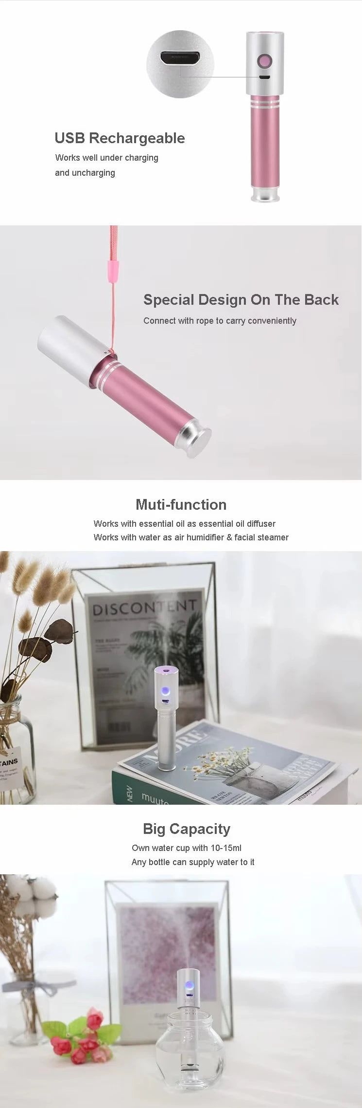 SWZ Mini Ultrasonic Humidifier & Mist Sprayer – USB Rechargeable Portable Air Moisturiser
