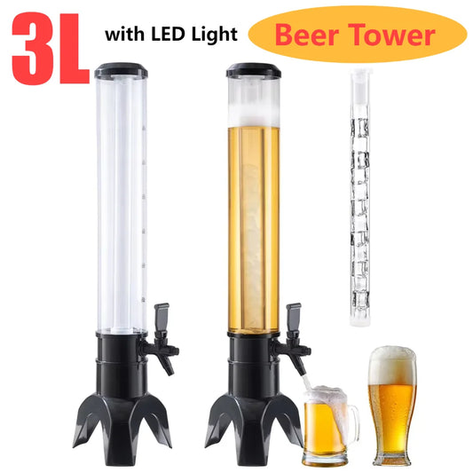 APWIKOGER 3L Beer Tower Beverage Dispenser – LED Light Tabletop Drink Dispenser with Ice Tube