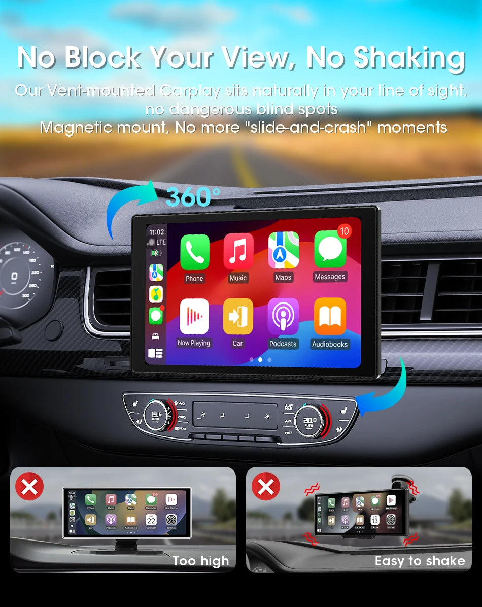 Jansite Smart Car Monitor with Wireless CarPlay & Android Auto – 7–9 Inch