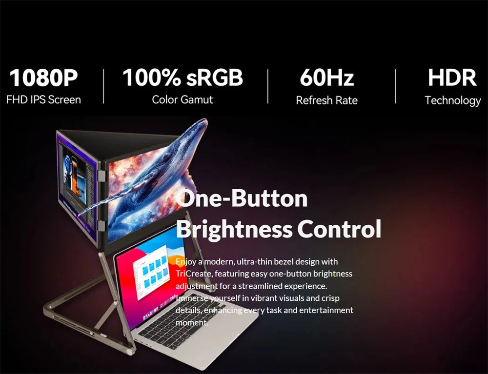 Rospider TriCreate Triple Screen Display Solution | IPS Full HD | Single-Cable Multi-Monitor Support