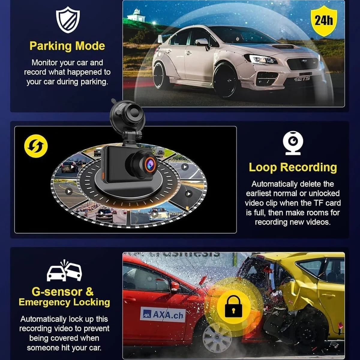 QOZ 4K Dual Lens Dash Cam – Front & Rear Car DVR with WiFi, Night Vision & Parking Monitor