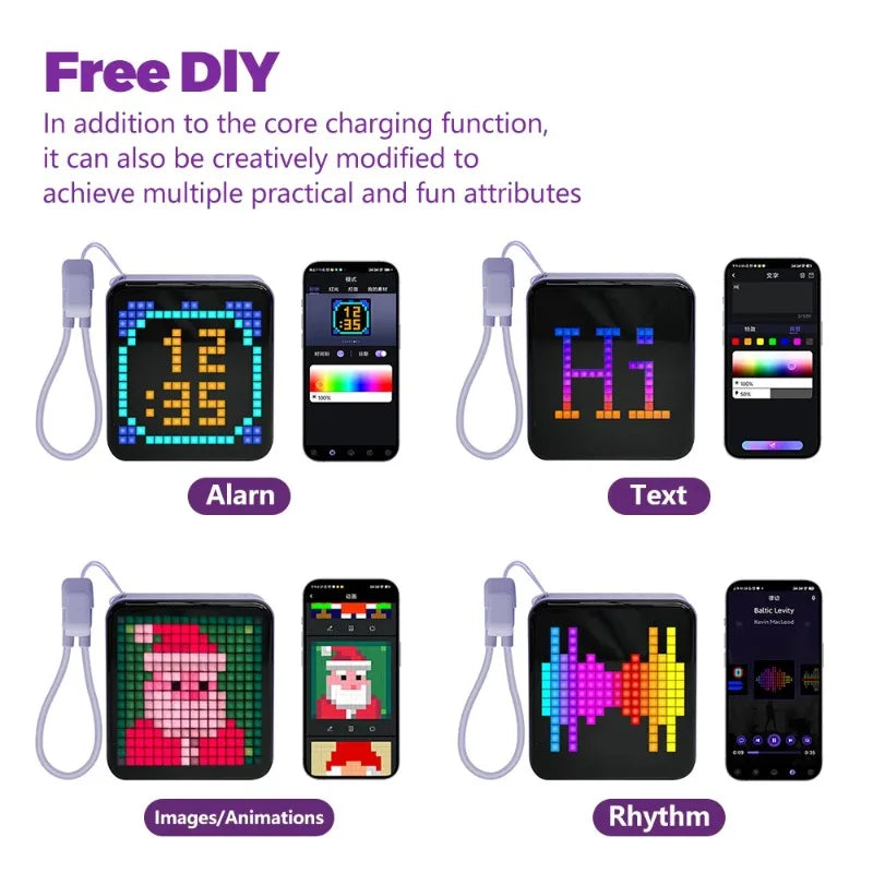 Pixel Display Power Bank 5000mAh – RGB Bluetooth Screen USB-C Fast Charger with LED Light