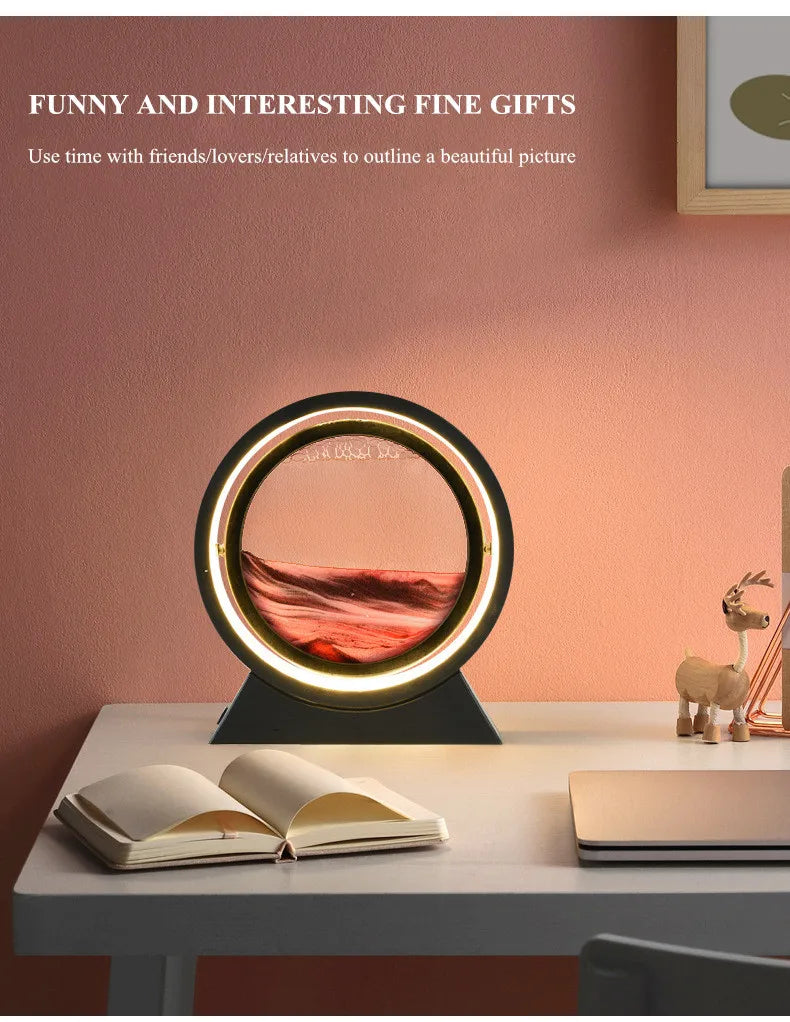 Rotating Quicksand Art Lamp | 360° Moving Sand Glass Atmosphere Light