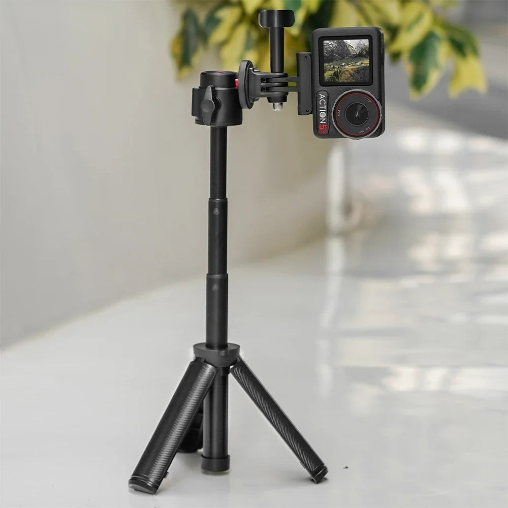 Adjustable Selfie Stick Tripod – Mini Table Tripod with Cold Shoe for GoPro & Insta360