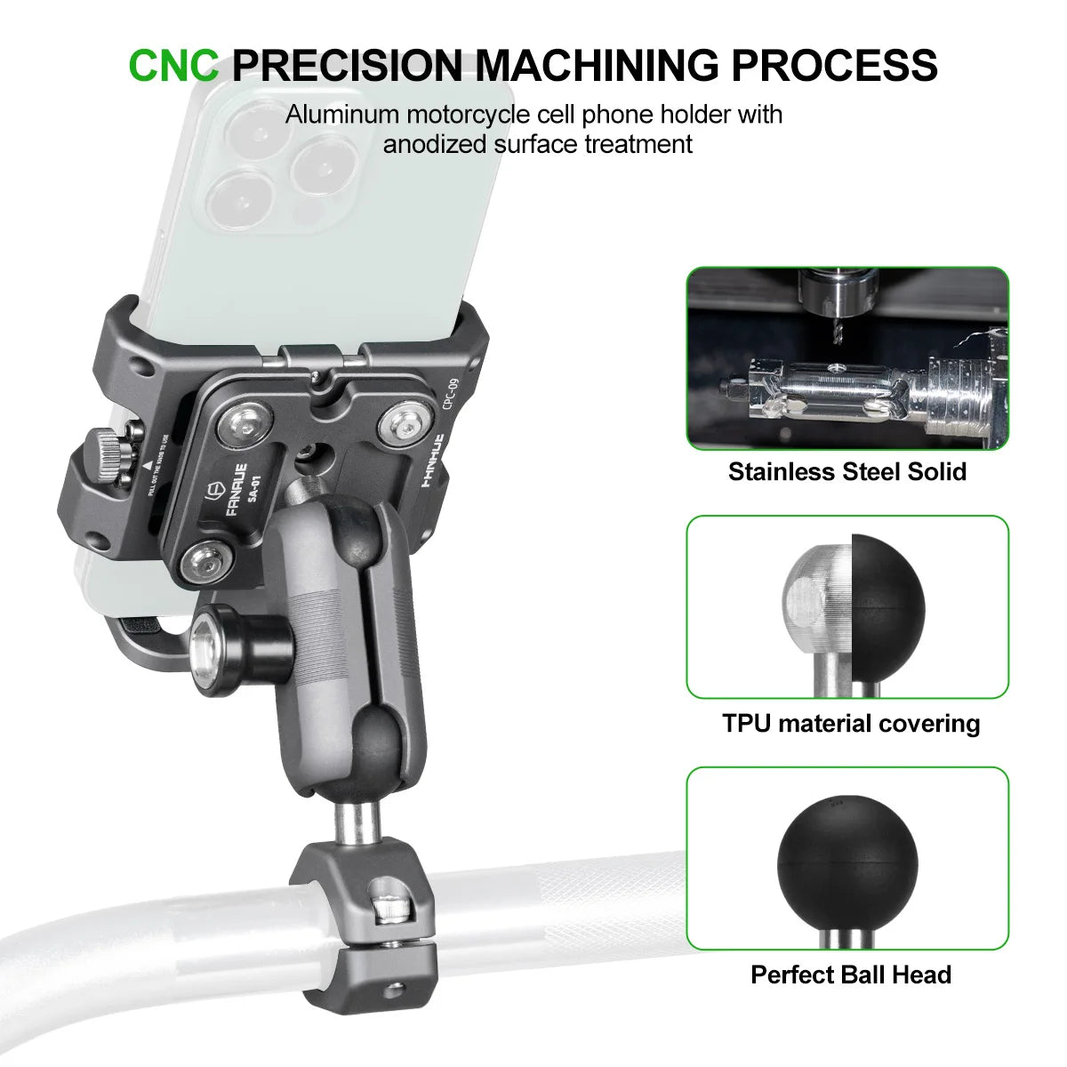 Motorcycle Phone Holder CPC-09T6F – Universal Handlebar Mount