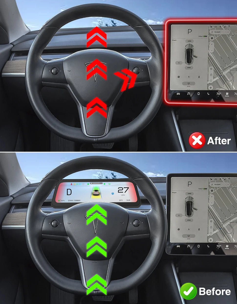 CATRONICS 9.6″ Tesla Instrument Cluster HUD – Linux Display with Wireless CarPlay & Android Auto, Blind Spot Alerts
