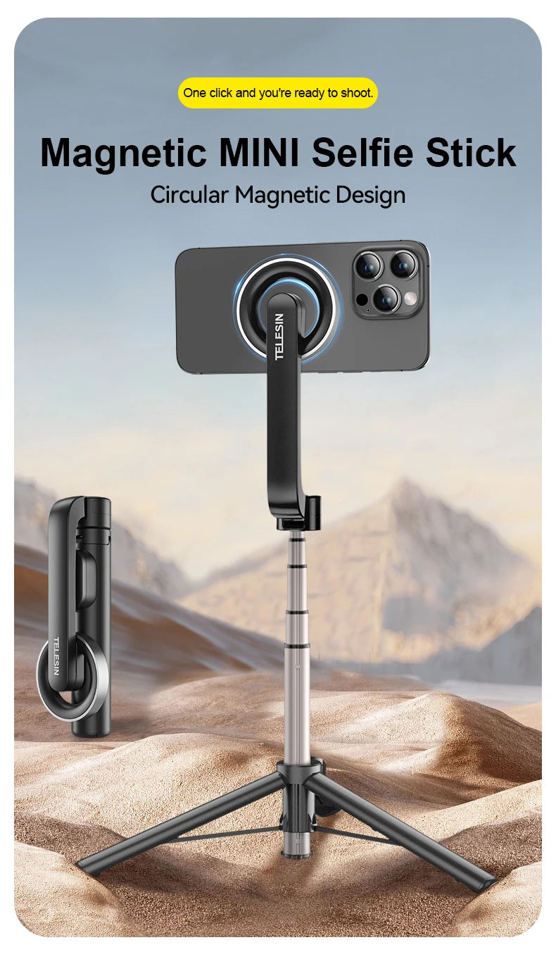 Magnetic Selfie Stick Tripod for iPhone – Bluetooth Remote & 360° Rotation