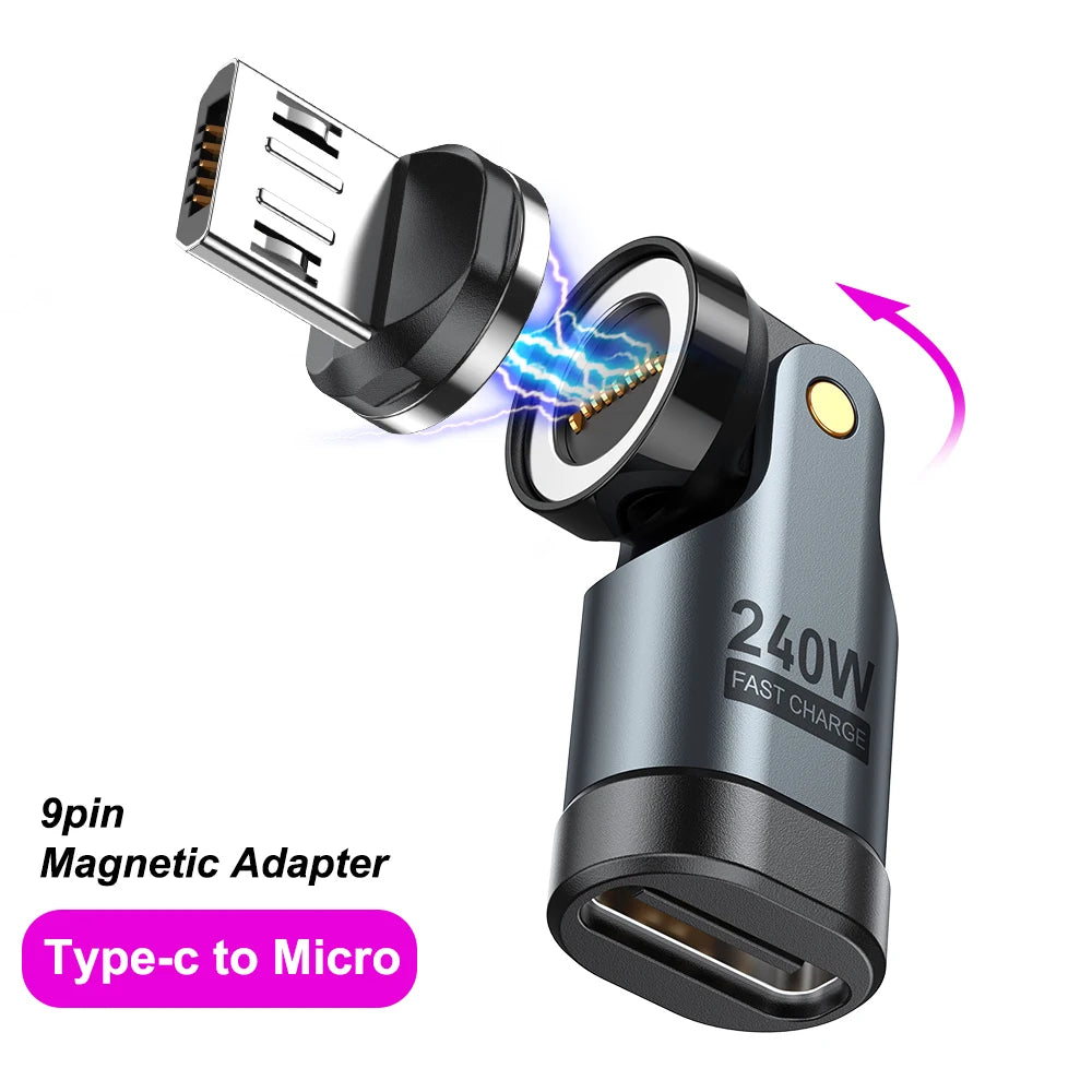 Magnetic Type-C Adapter 9-Pin | PD 240W Fast Charge & Data Transmission