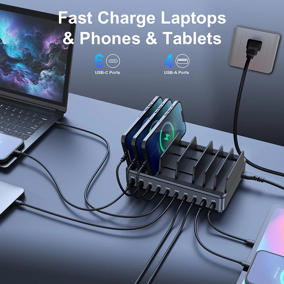 500W GaN Desktop Charging Station – 7 USB-C + 4 USB-A PD Fast Charger for Phones & Laptops