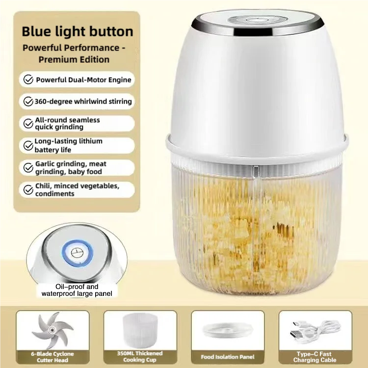 TINGBAI Portable Electric Garlic Chopper – 6-Blade USB-C Rechargeable Food Grinder