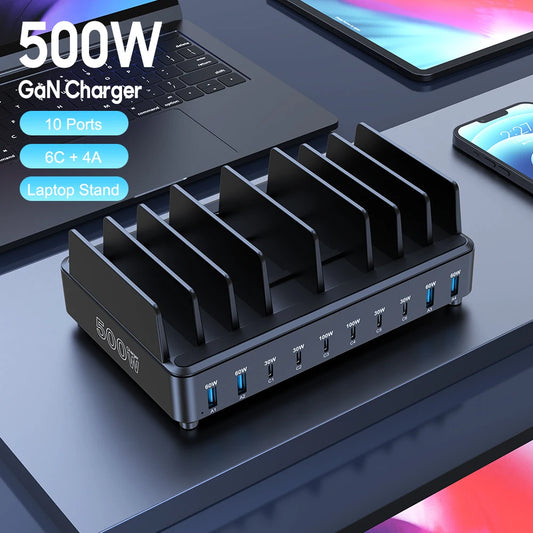 500W GaN Desktop Charging Station – 7 USB-C + 4 USB-A PD Fast Charger for Phones & Laptops