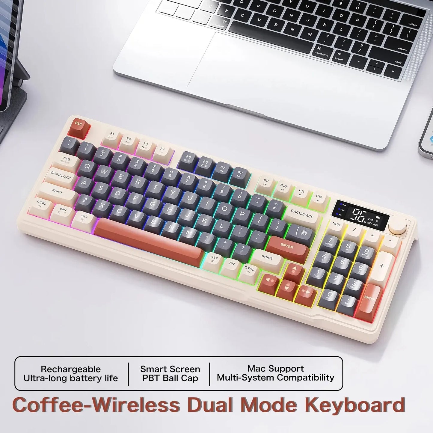 FREEWOLF M96 Wireless Keyboard & Mouse Combo – Dual Mode, Smart Screen, RGB Backlight