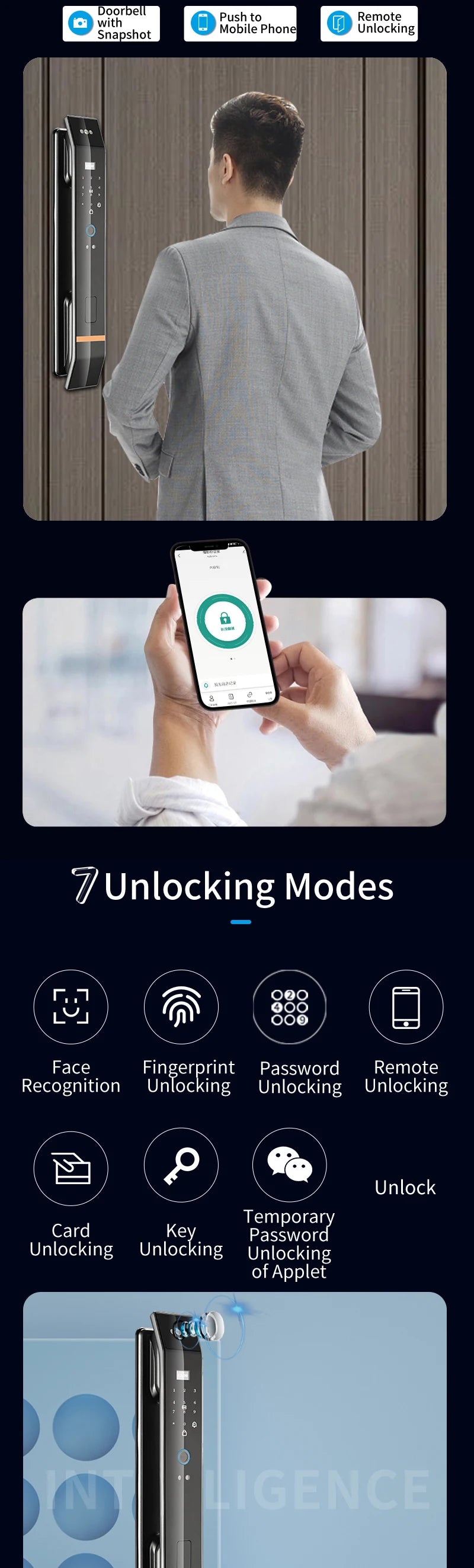 XSDTS D14-XF WiFi Smart Door Lock with Fingerprint & Built-In Doorbell – Tuya App Control