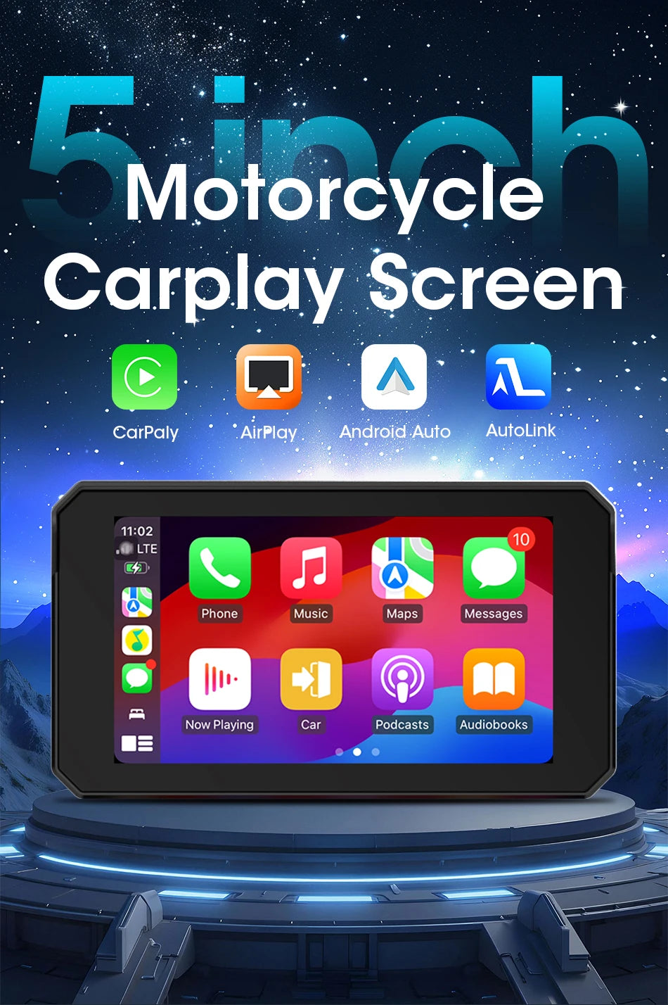 Jansite 5” IPX7 Motorcycle / Car Smart Display – Wireless CarPlay, Android Auto & MirrorLink
