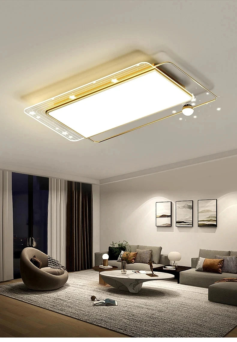 AuroraRealm Modern Ceiling Light with Remote | Gold LED Ceiling Lamp, 90–260V