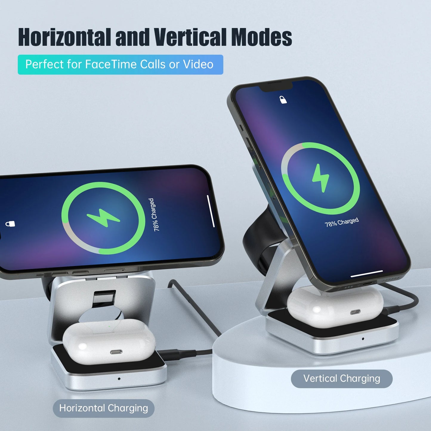 Portable 3-in-1 Magnetic Wireless Charging Station for iPhone & Samsung