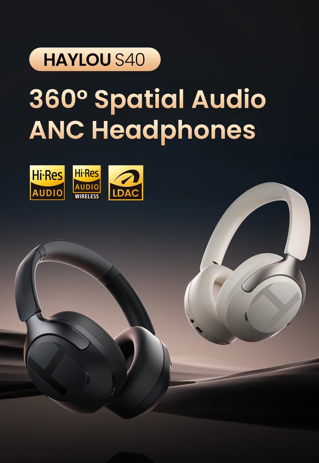 S40 ANC Wireless Headphones – 50dB Noise Cancelling, LDAC, 90H Battery