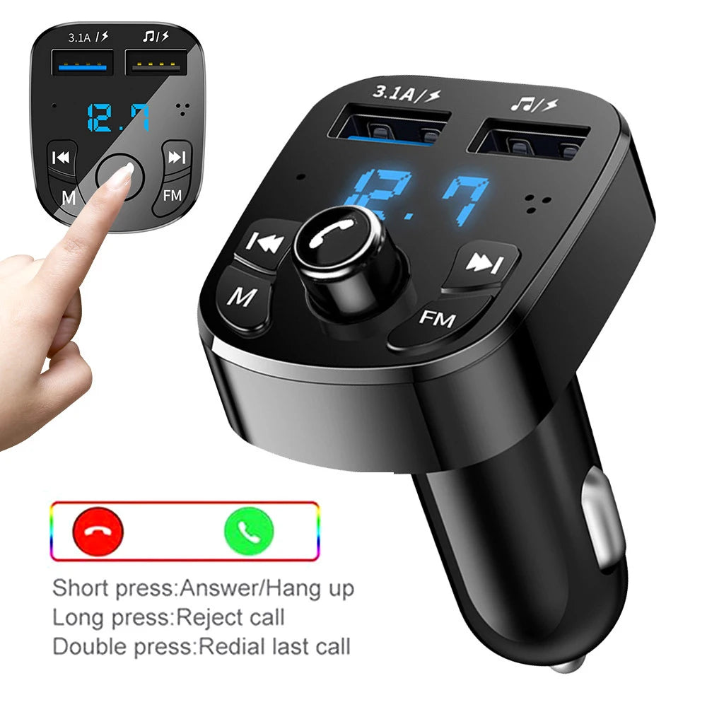 S5 Bluetooth FM Transmitter with Dual USB Charging – Hands-Free Car Kit (12–24V, LED Display)