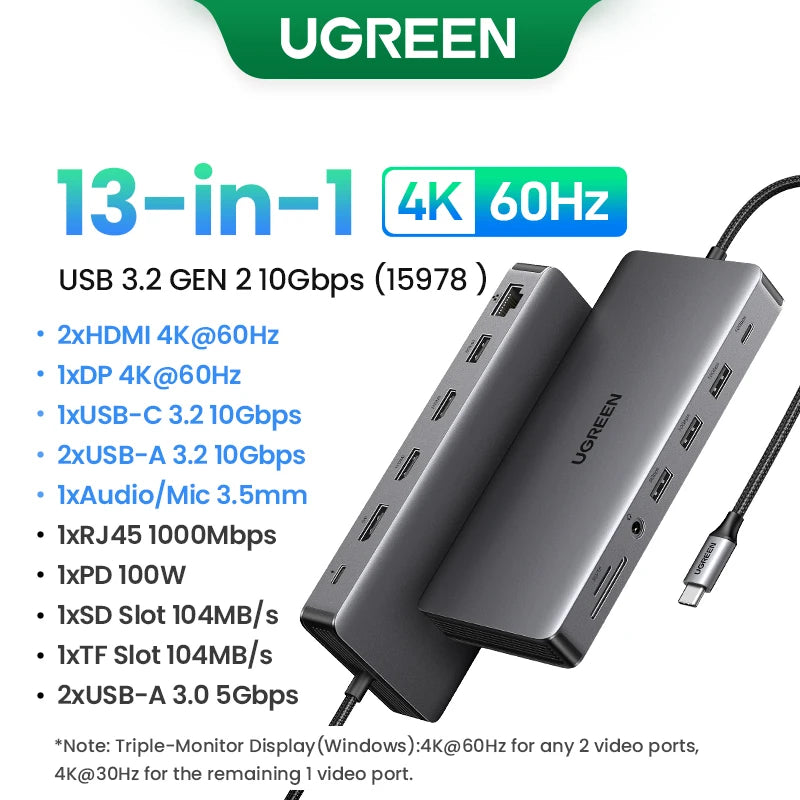 8-in-1 USB-C Docking Station – Triple 4K Display, 100W PD, 10Gbps Hub