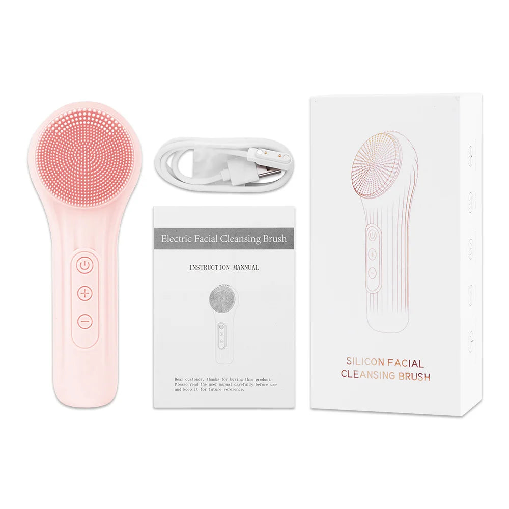 Rechargeable Sonic Silicone Facial Cleansing Brush – Heating Massage & Deep Clean Skincare Tool