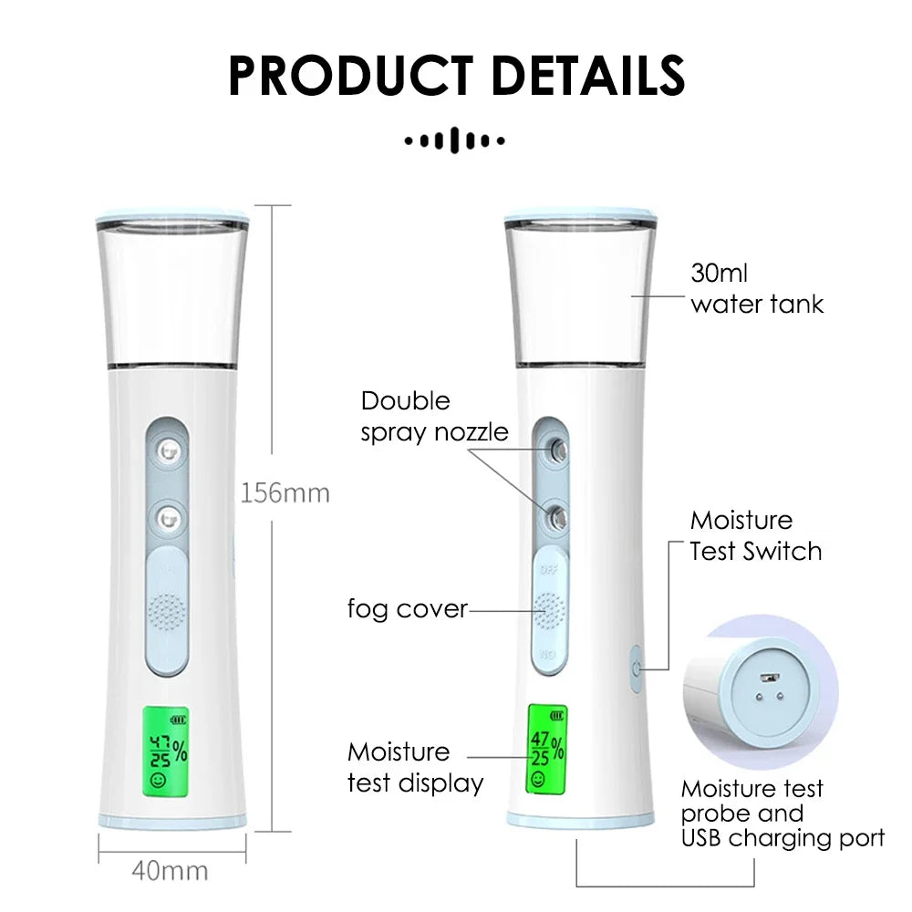 KEMOKO Handheld Nano Facial Sprayer – LED Display Cold Mist Moisturising Beauty Tool