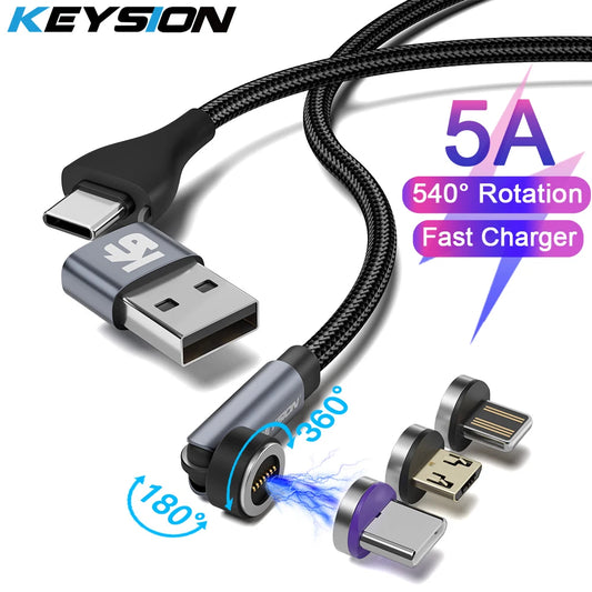 540° Rotating Magnetic Cable 5A – Fast Charging USB-A to Type-C / Lightning / Micro USB