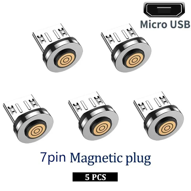 5PCS Magnetic Cable Plug Set – 7-Pin Fast Charging Adapter Tips (Lightning / Type-C / Micro USB)