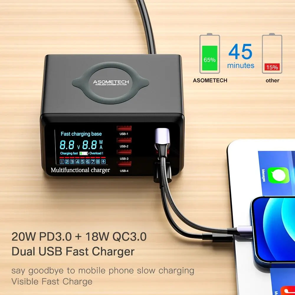 100W USB-C PD Desktop Charging Station with Wireless Charging & Display