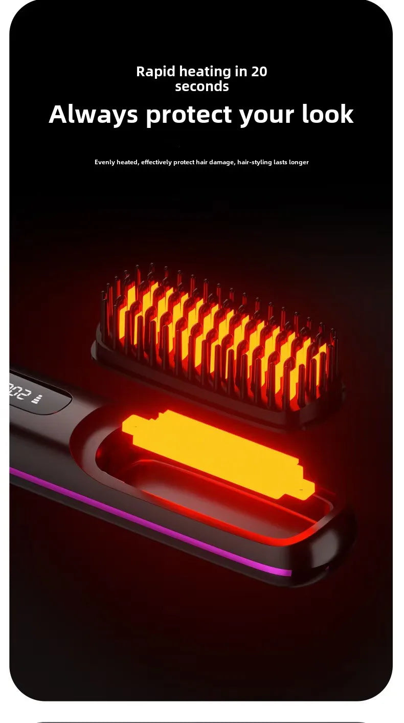 Cordless LCD Hair Straightener Comb – USB Rechargeable, Portable Anti-Scald Styling Brush