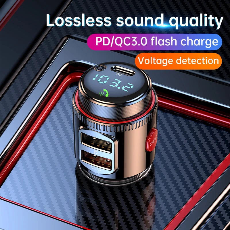Korseed T23 Bluetooth 5.4 Car FM Transmitter with AUX, PD 30W USB-C Fast Charging & QC3.0 – Wireless Car Audio Adapter
