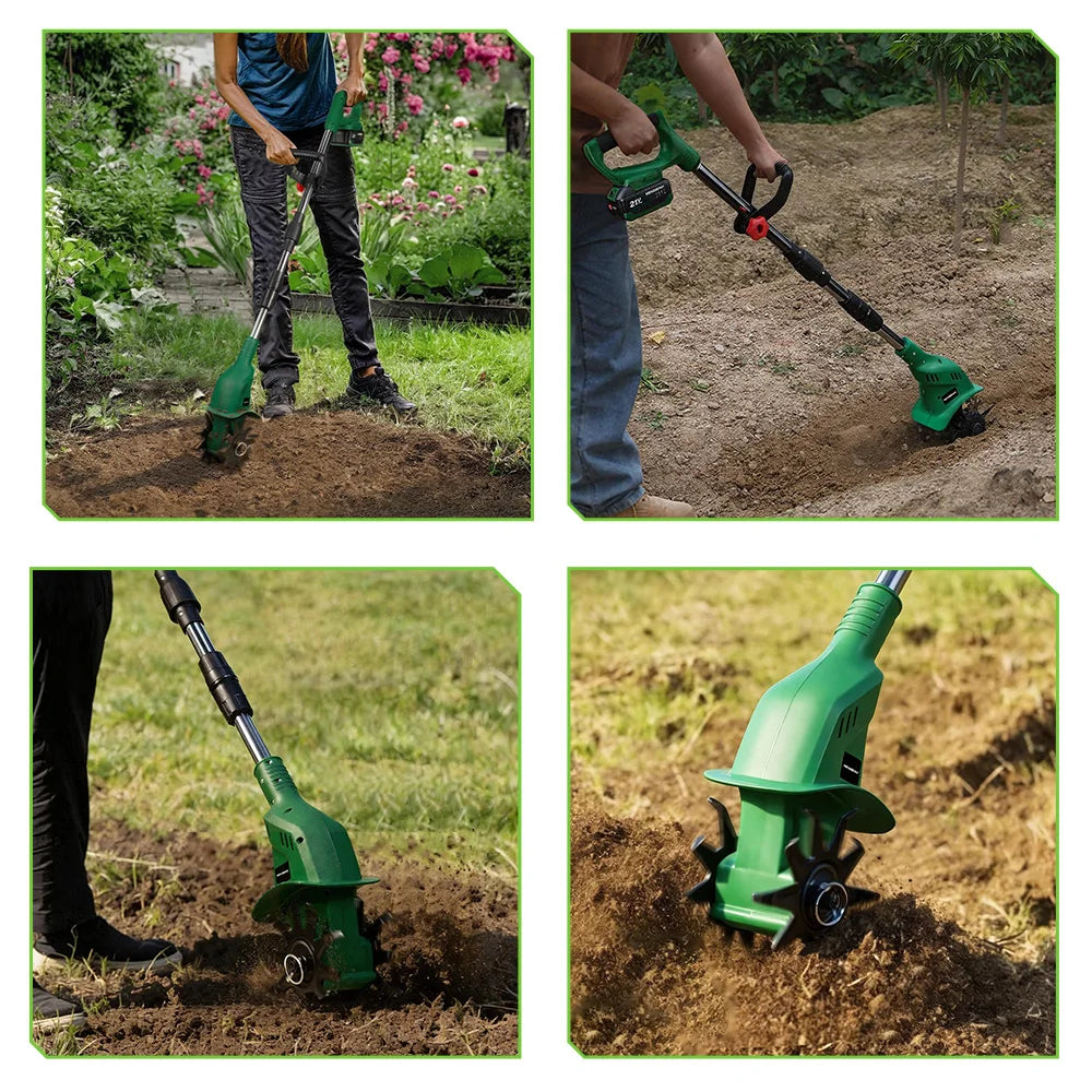NewBeny Cordless Garden Cultivator 21V 1600W High Power Tiller with 150mm Blade