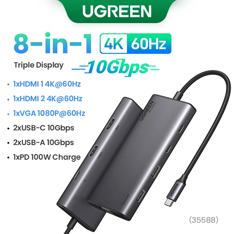 8-in-1 USB-C Docking Station – Triple 4K Display, 100W PD, 10Gbps Hub