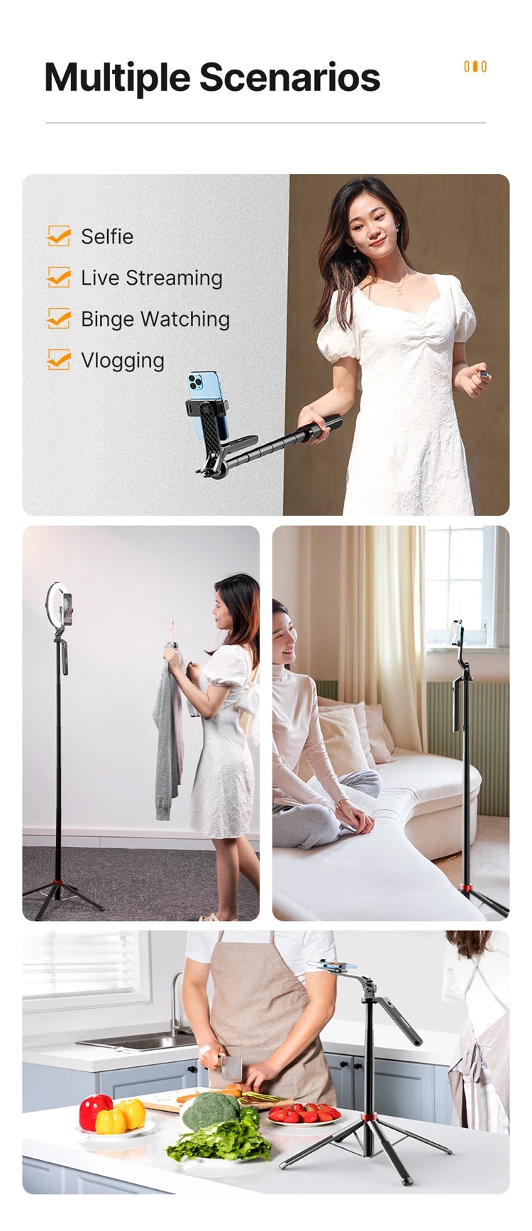 Ulanzi 1.8M Smartphone Selfie Stick Tripod – Bluetooth Remote & 360° Head