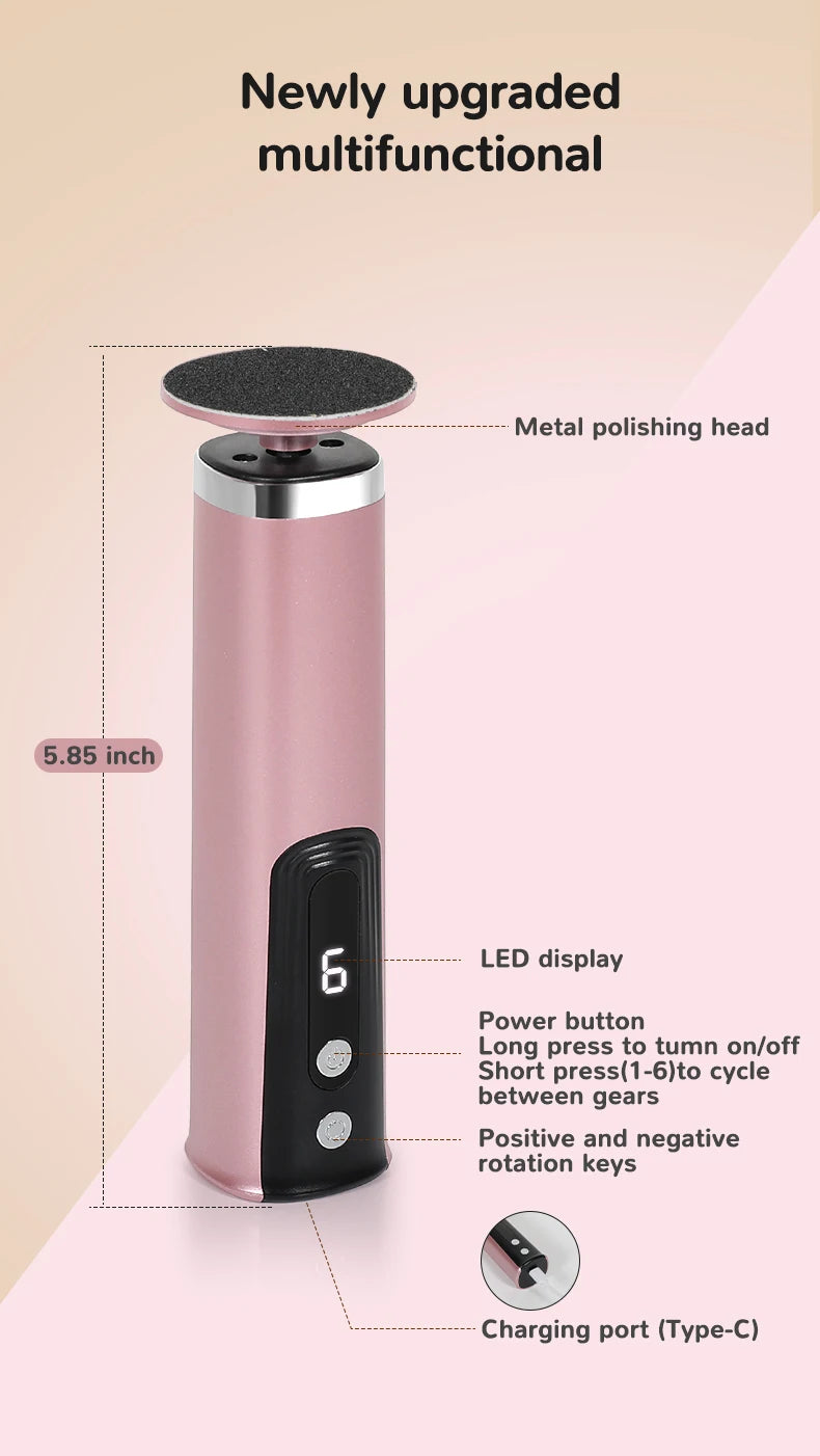 Electric Foot Callus Remover – 6-Speed Rechargeable Foot Grinder with LCD & Sandpaper Set