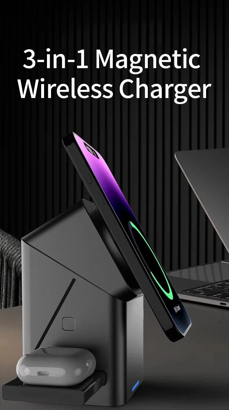 3-in-1 Magnetic Qi Wireless Charger Stand for iPhone Watch AirPods